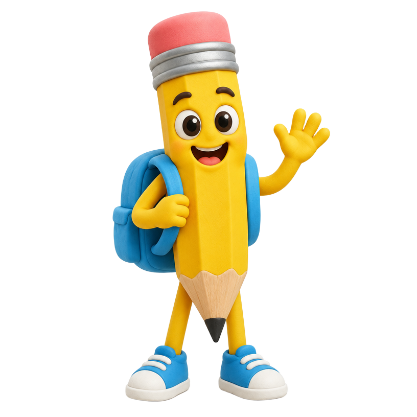 Un lápiz sonriente con su mochila